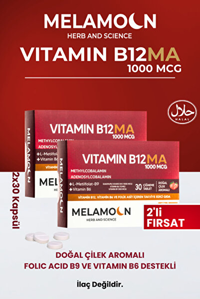 Melamoon B12, B6 Ve Folik Asit: , Kan Oluşumu Desteği 1000mcg 30'lu (2x30)