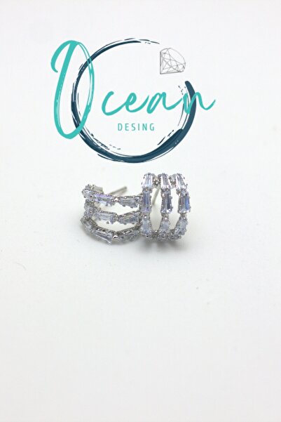 OCEANDESING Pirinç Gümüş Renk Zirkon Taşlı Halka Model Kadın Küpe – Parlak & ...