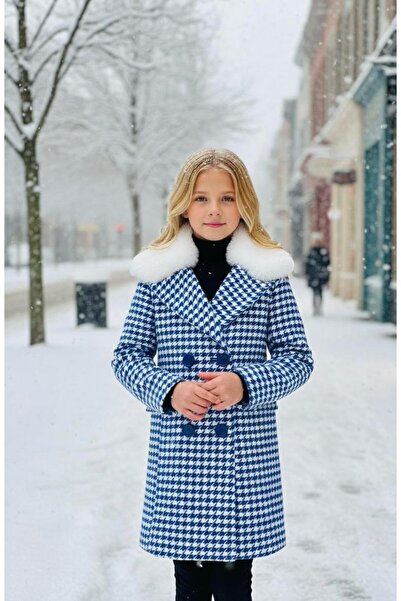 Hilal Akıncı Kids Παλτό με γούνινο γιακά με σχέδιο λούτσο για κορίτσια