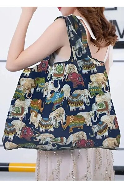 TATA CRAFT Katlanabilir Bez Alışveriş Çantası Polyester Yıkanabilir Omuz Çantası