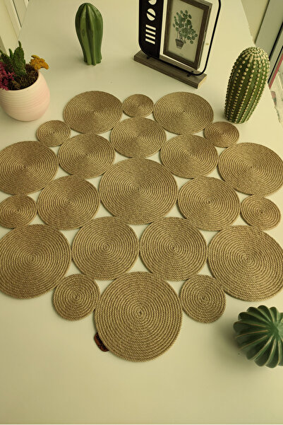 Homever Annular 80cm Yuvarlak Hasır Jüt Salon Mutfak Masa Örtüsü / Runner / R...