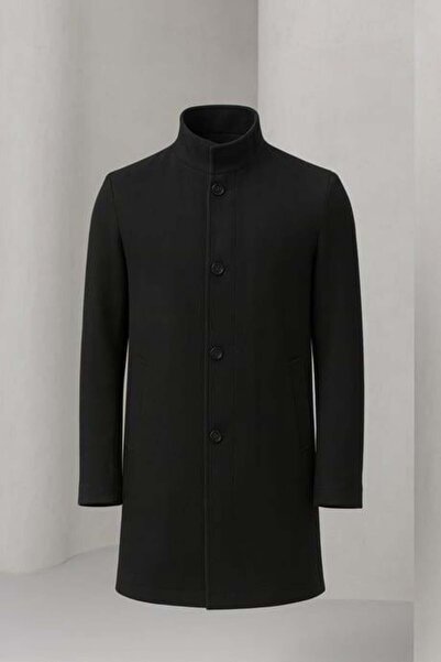 Valiberta Чоловіче кашемірове пальто Bertolucci з коміром-стійкою та прорізними кишенями - Чорне