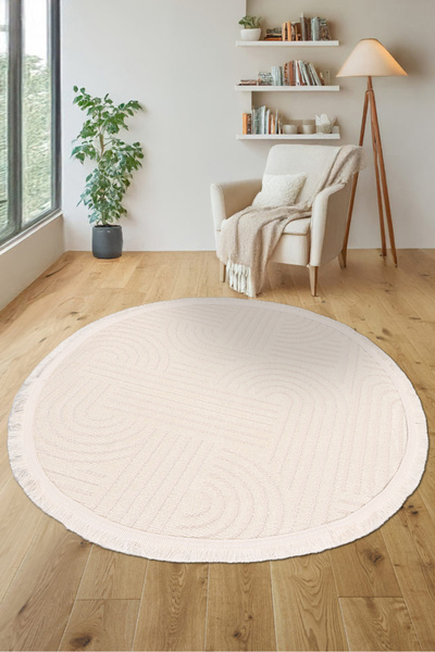 dekozer Revna Yuvarlak Halı | Yıkanabilir, Kaymaz Taban, Modern Salon ve Mutf...