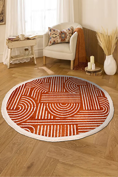 dekozer Revna Yuvarlak Halı | Yıkanabilir, Kaymaz Taban, Modern Salon ve Mutf...