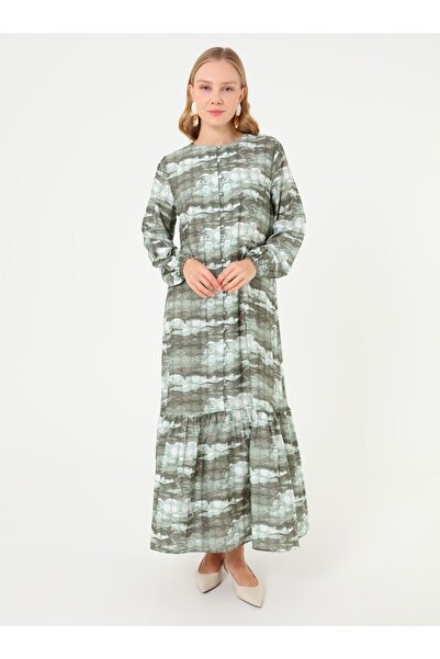 Refka Φόρεμα Hijab με πράσινο αφηρημένο σχέδιο - Χακί -