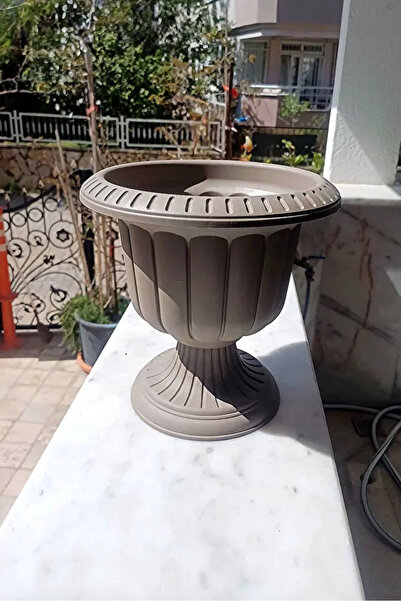 SERİNOVA poliva home Nergis Saksı Krem 35x43 Cm 9,8 Lt Kahverengi Ayaklı Plas...
