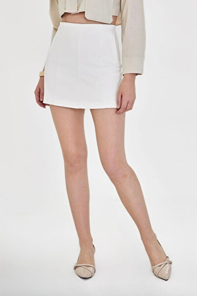 LA PANTE fustă pantalon scurtă Fusta pentru femei cu pantaloni scurți, albă, mini, talie normală, aspect de pantaloni scurți la spate, țesătură elegantă