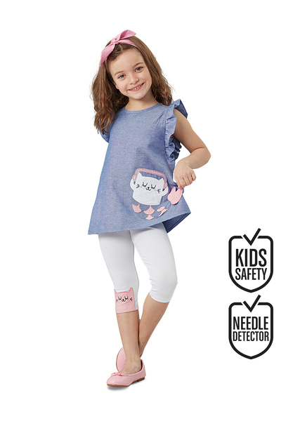 Denokids Modro-biela súprava letného trička a legín pre dievčatá