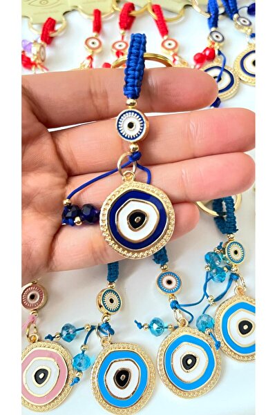 Cassime سلسلة مفاتيح مطلية بالذهب باللون الأزرق الداكن مع خرز العين الشريرة
