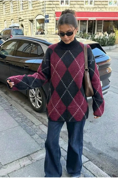 FEMELLE Burgundy Oversized Knitwear Tunic Half Fisherman