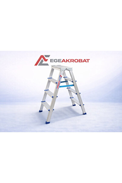 EGE AKROBAT 4 Basamaklı 4 + 4 Çift Çıkışlı Alüminyum Merdiven