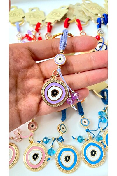 Cassime سلسلة مفاتيح مطلية بالذهب الأرجواني مع خرز على شكل عين الحسد