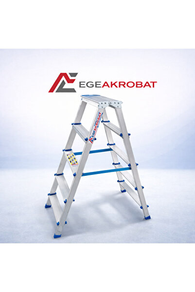 EGE AKROBAT 5+5 Çift Çıkışlı Alüminyum Merdiven | Katlanır A Tipi | Kaymaz Ay...
