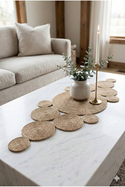 Homever Pointy Doğal Jüt Hasır Runner, 80x30cm, El Yapımı Jüt Halat Salon Sehpa Örtüsü, Mutfak Masa Örtüsü