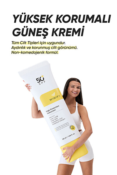 WIWIFY Leke Karşıtı, Yüksek Korumalı Güneş Kremi Spf 50+ Pa++++ (ALOE VERA ÖZLÜ) 50ml