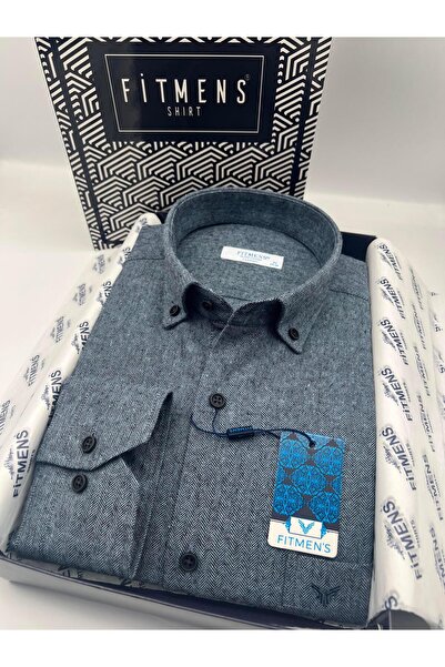 Fitmens Klasik Uzun Kol Kışlık %100 Cotton Balıksırtı Yaka Düğmeli Hediye Kutulu Erkek Gömlek FS-001991 - İn