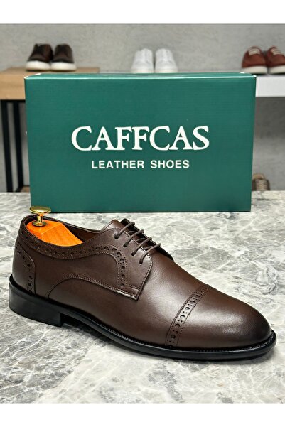 Caffcas حذاء رجالي كلاسيكي مصنوع يدويًا من الجلد الطبيعي باللون البني 2915-02-M