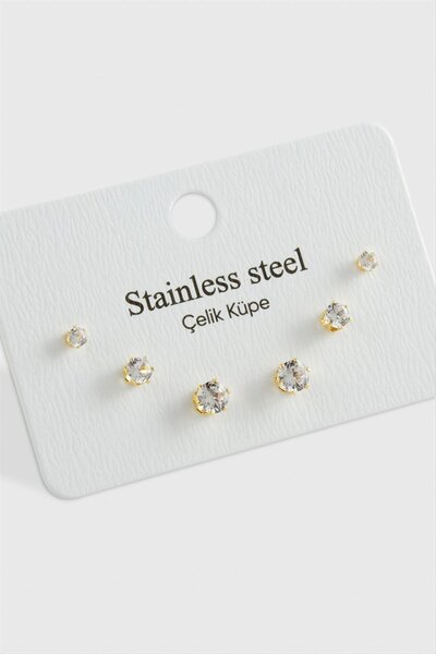 ZERO LAND MTXDPN 6 قطع من الزركون (153758) أقراط فولاذية - أصفر