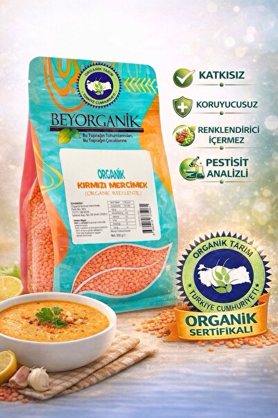 BEYORGANİK Organik Kırmızı Mercimek 500gr (PESTİSİT VE AFLATOKSİN ANALİZLİ)