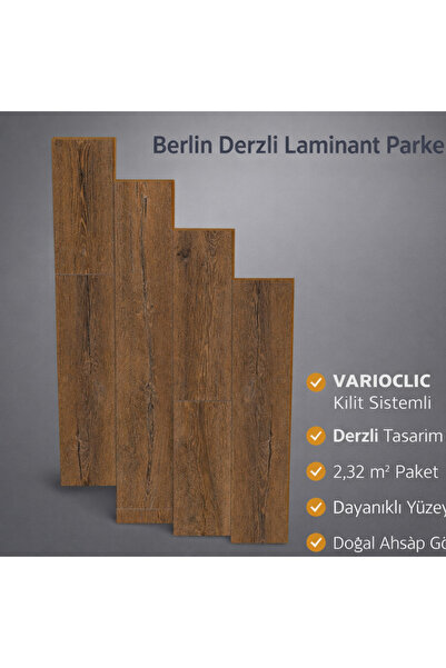 Varioclic Berlin Derzli Laminant Parke 2,32 m² – Kilit Sistemli – Dayanıklı Zemin Kaplama-Doğal Ahşap Görünüm