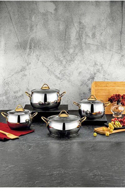 ÖZLİFE طقم أواني طهي أنكا 8 قطع ذهبي سادة