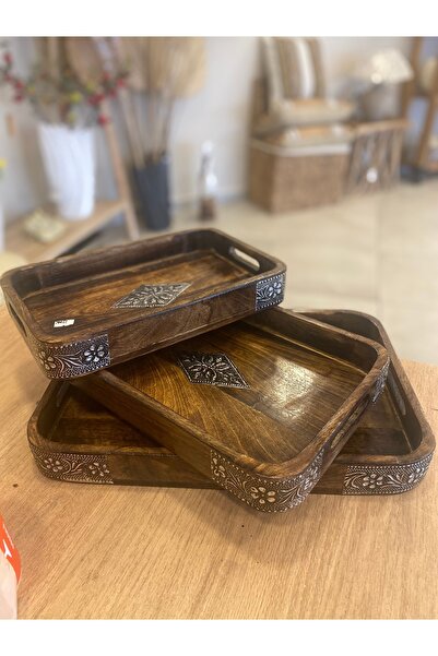 Lorena Home Decor Üçlü Ahşap Tepsi