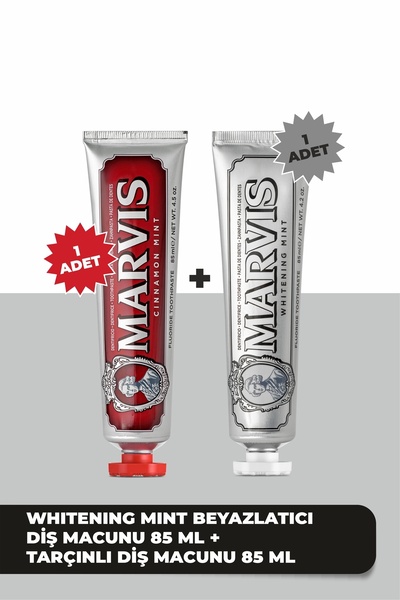Marvis Whitening Mint Beyazlatıcı Diş Macunu 85 ML + Cinnamon Mint Diş Macunu 85 ML Avantajlı Set