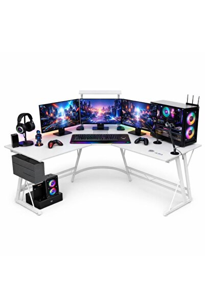 ASA طاولة ألعاب على شكل حرف L - طاولة كمبيوتر زاوية للألعاب والمكتب