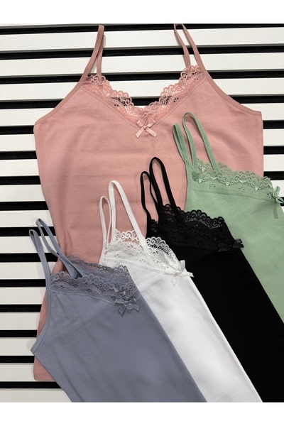 LEYNA BUTİK 5 قطع من القميص الداخلي القطني بحزام دانتيل (بورجوندي-إكرو-أسود-برقوق-كحلي)