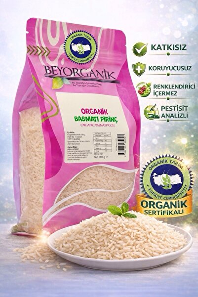 BEYORGANİK Organik Basmati Pirinç 1kg (PESTİSİT VE AFLATOKSİN ANALİZLİ)