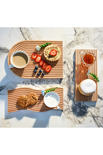 Furniza Home Ahşap Oymalı Gökkuşağı Sunum Tepsisi 3'lü Set Dekoratif Sunumluk...