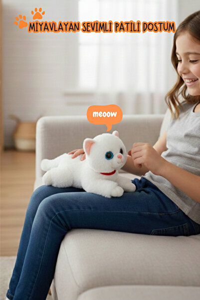craftivio Miyavlayan Peluş Kedi 25 cm - Yumuşacık Tüylü Sesli Uyku Arkadaşı V...