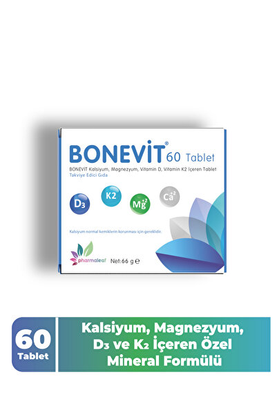 PHARMALEAF İLAÇ VE KOZMETİK Bonevit 60 Tablet Magnezyum Kalsiyum Vitamin D3 K2 Manganez Mineral İçeren Takviye Edici Gıda