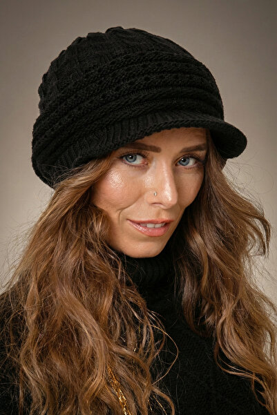 FATELLA Siperli Astarlı Triko Örgü Bere-siyah