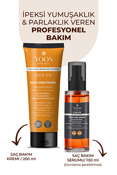 YOON 2'li Vegan Saç Kremi & Durulanmayan Saç Serumu, B7 Vit, Kolajen ve Kerat...