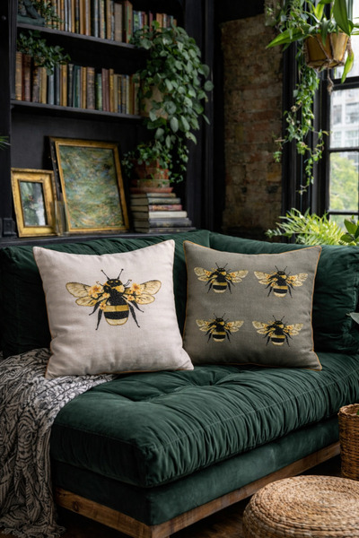 Alacastore Set de 2 huse de pernă decorative cu model de albine, podea gri, c...