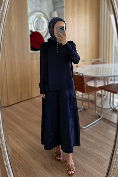 Ka Hijab Mercerized Hijab Set with Wave Skirt - Navy Blue