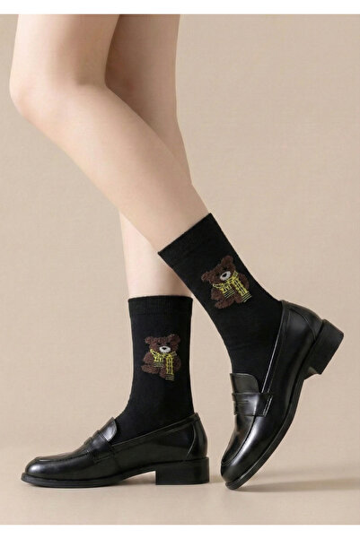 FENRA STUDIO SİYAH TEDDY BEAR AYICIK DESENLİ SEVİMLİ PAMUKLU KADIN ÇORAP
