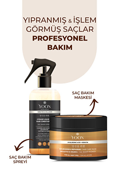 YOON Vegan Saç Bakım Spreyi & Maskesi 250ml, Hyaluronik Asit, Keratin, Kolaje...