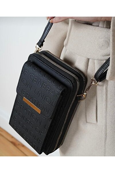 selma demir Dámská černá taška na peněženku se 3 přihrádkami a přihrádkou na telefon