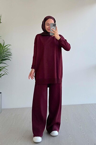 Ka Hijab Işıltılı Merserize Takım - Bordo