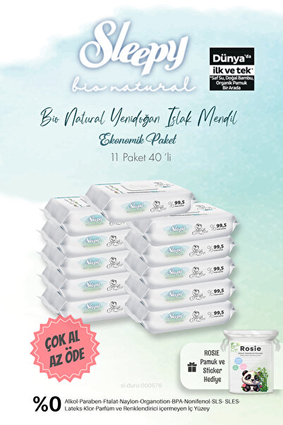 Sleepy 11 Paket Bio Natural Islak Havlu 40'lı Ve Bebe Temizleme Pamuğu Hediye