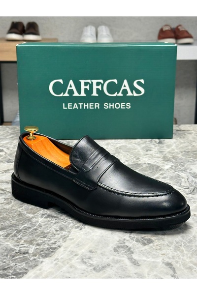 Caffcas Pantofi clasici pentru bărbați din piele naturală, mocasin negru 213-...
