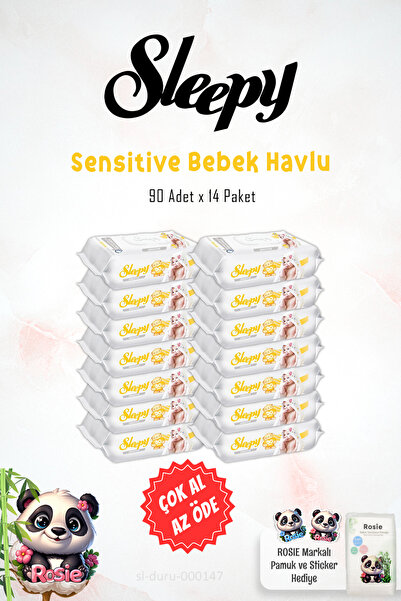 Sleepy 14 Paket Sensitive 90' Lı Islak Mendil Ve Pamuk