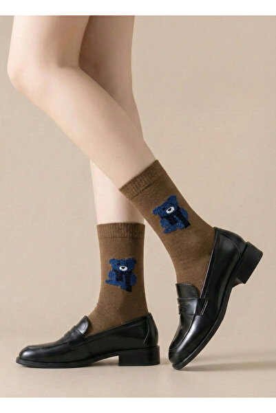 FENRA STUDIO KAHVERENGİ TEDDY BEAR AYICIK DESENLİ SEVİMLİ PAMUKLU KADIN ÇORAP