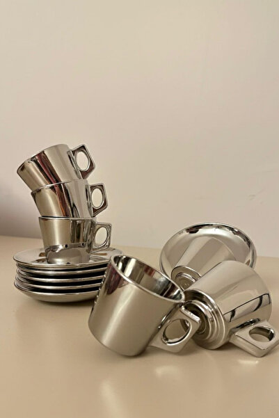 rova tr Titanyum Kaplama Modern Türk & Filtre Kahve Fincanı - 12 Parça 6 Kahve Fincanı 6 Tabak