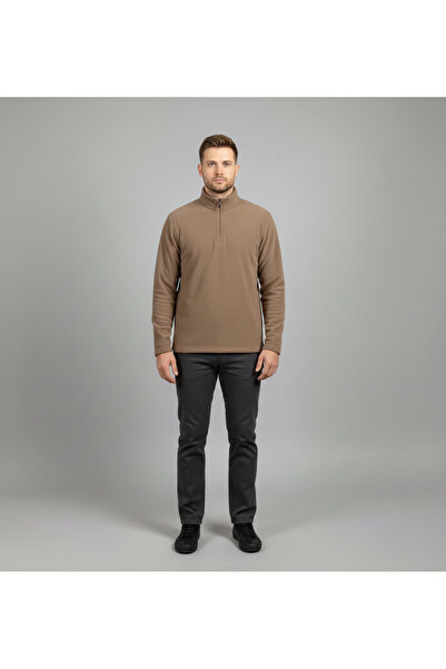 OSTORM Taban Bej Renk Yarım Fermuarlı %100 Polyester Polar Sweatshırt