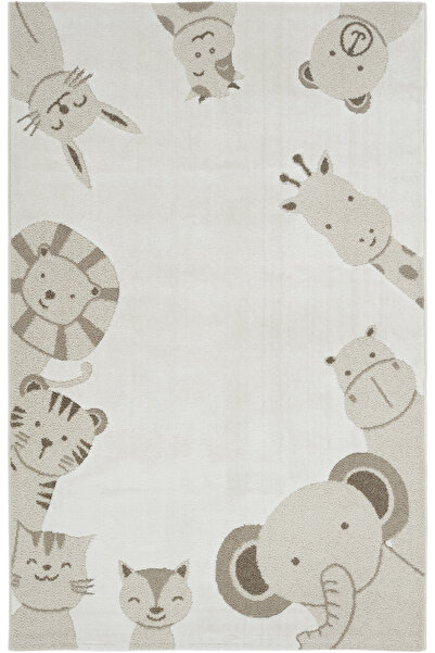 Cool Halı Smile Krem Kahverengi Sevimli Hayvan Figürlü Yumuşak Parlak Doku Ma...