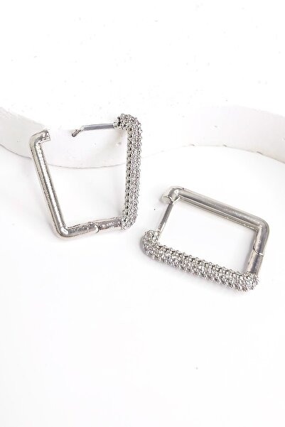 New Obsessions Anı Yaşa Dikdörtgen Gömme Taşlı Huggie Küpe