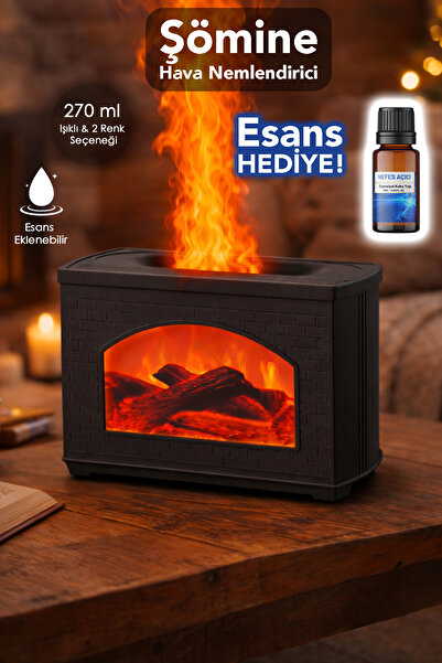 mimtec Şömine Hava Nemlendirici - 270 ml Işıklı Buhar Makinesi Aroma Difüzörü 1 Adet Esans Hediye